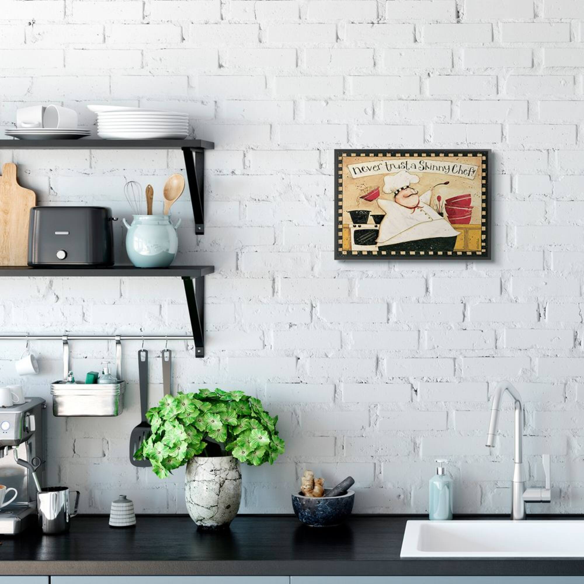 Stupell Industries Never Trust a Skinny Chef with Happy Cook Phrase Framed Wall Art